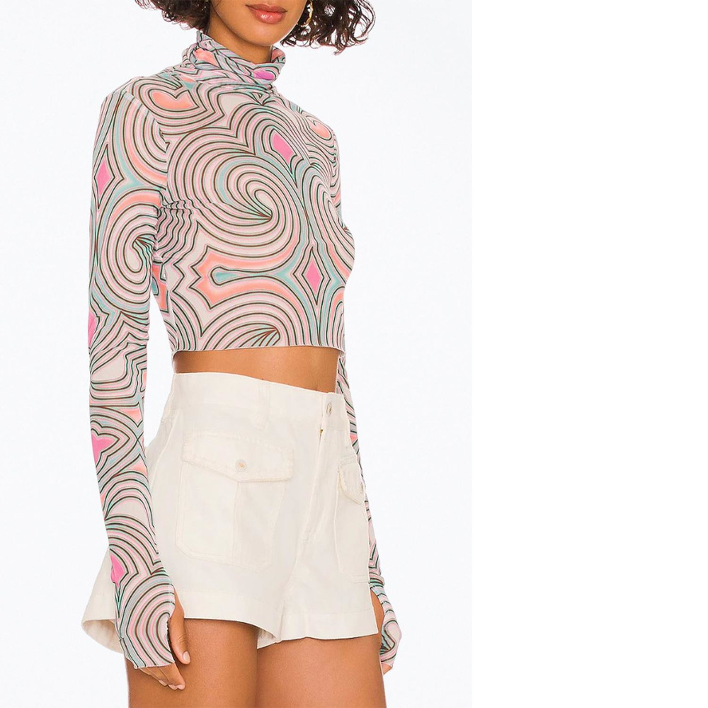 NEW AFRM micaela cropped power mesh turtleneck top in pastel geo! NWT!